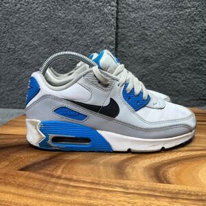 Nike Air Max 90 White Gray Blue Black Sneakers Shoes‎ 5.5Y